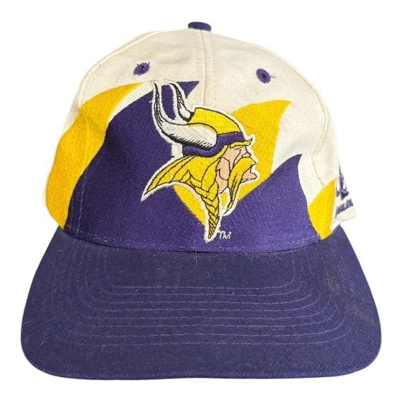 Vintage Minnesota Vikings Double Sharktooth Snapback Hat NFL Logo Athletic 90s